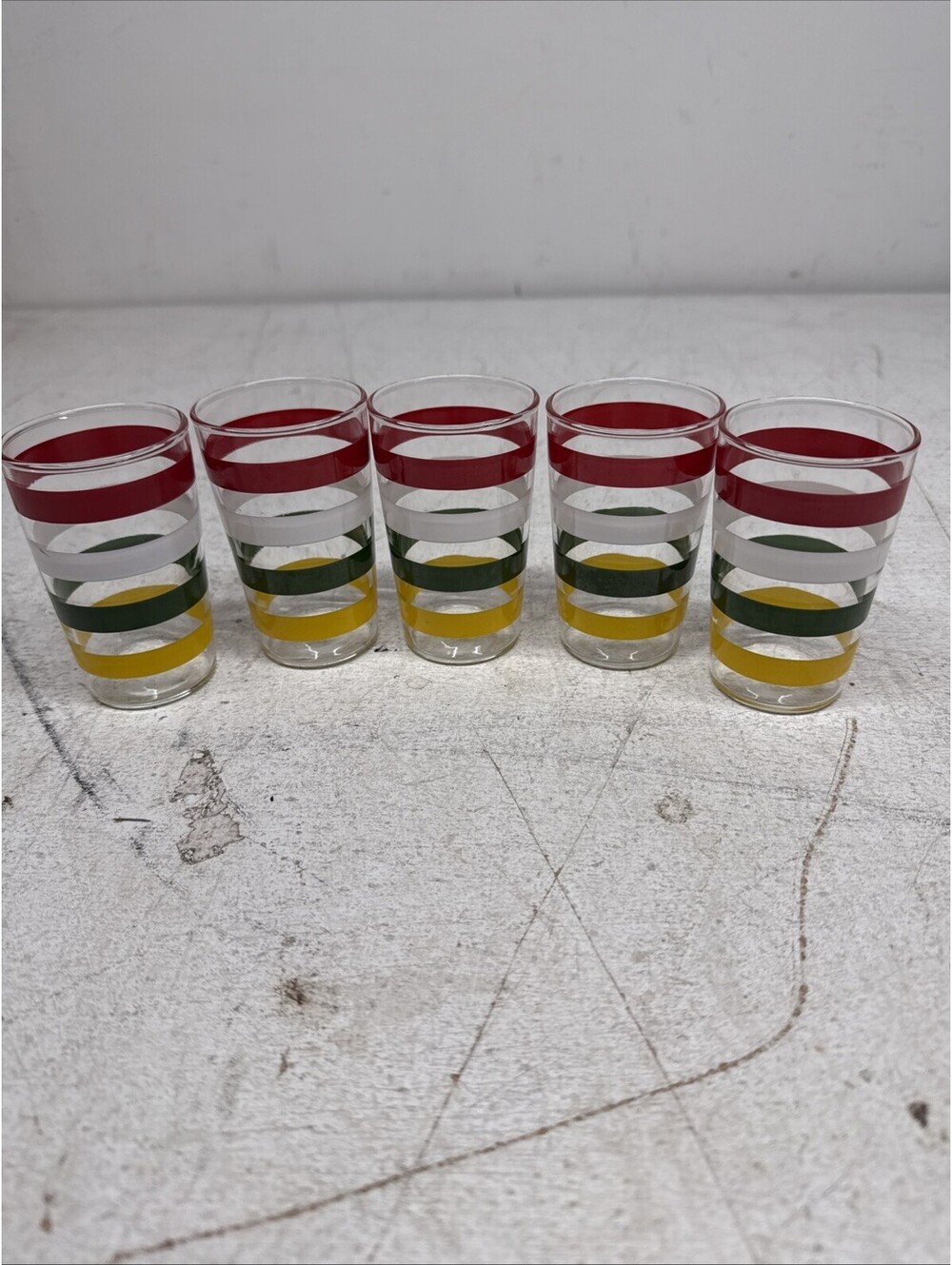 5 Anchor Hocking FIESTA BANDS 6 oz Juice Glass Tumblers c. 1950's: MINT